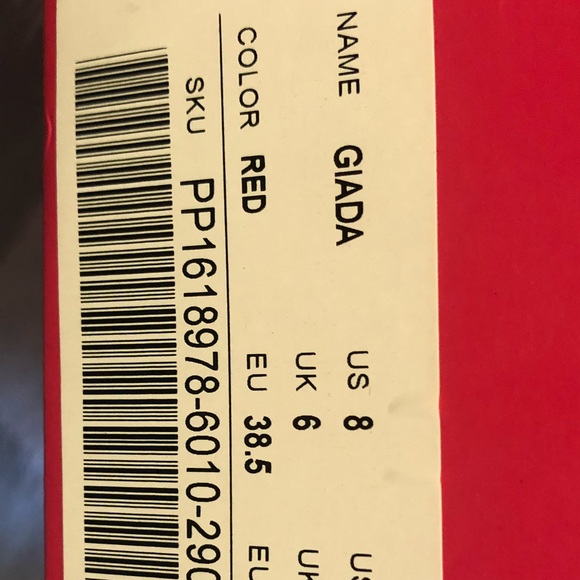 Red heels with a bow around the ankle. NEVER WORN - Picture 1 of 2